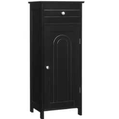 Badezimmer-Bodenschrank freistehender Schrank mit 1 großen Schublade & 2 verstellbaren RegaleSchwarz