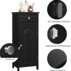Badezimmer-Bodenschrank freistehender Schrank mit 1 großen Schublade & 2 verstellbaren RegaleSchwarz