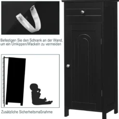 Badezimmer-Bodenschrank freistehender Schrank mit 1 großen Schublade & 2 verstellbaren RegaleSchwarz
