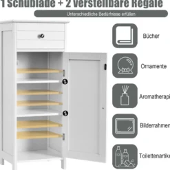 Badezimmer-Bodenschrank Freistehender Schrank mit Schublade Badschrank 35,6 x 30,5 x 88 cm Weiß