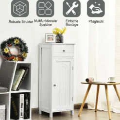 Badezimmer-Bodenschrank Freistehender Schrank mit Schublade Badschrank 35,6 x 30,5 x 88 cm Weiß