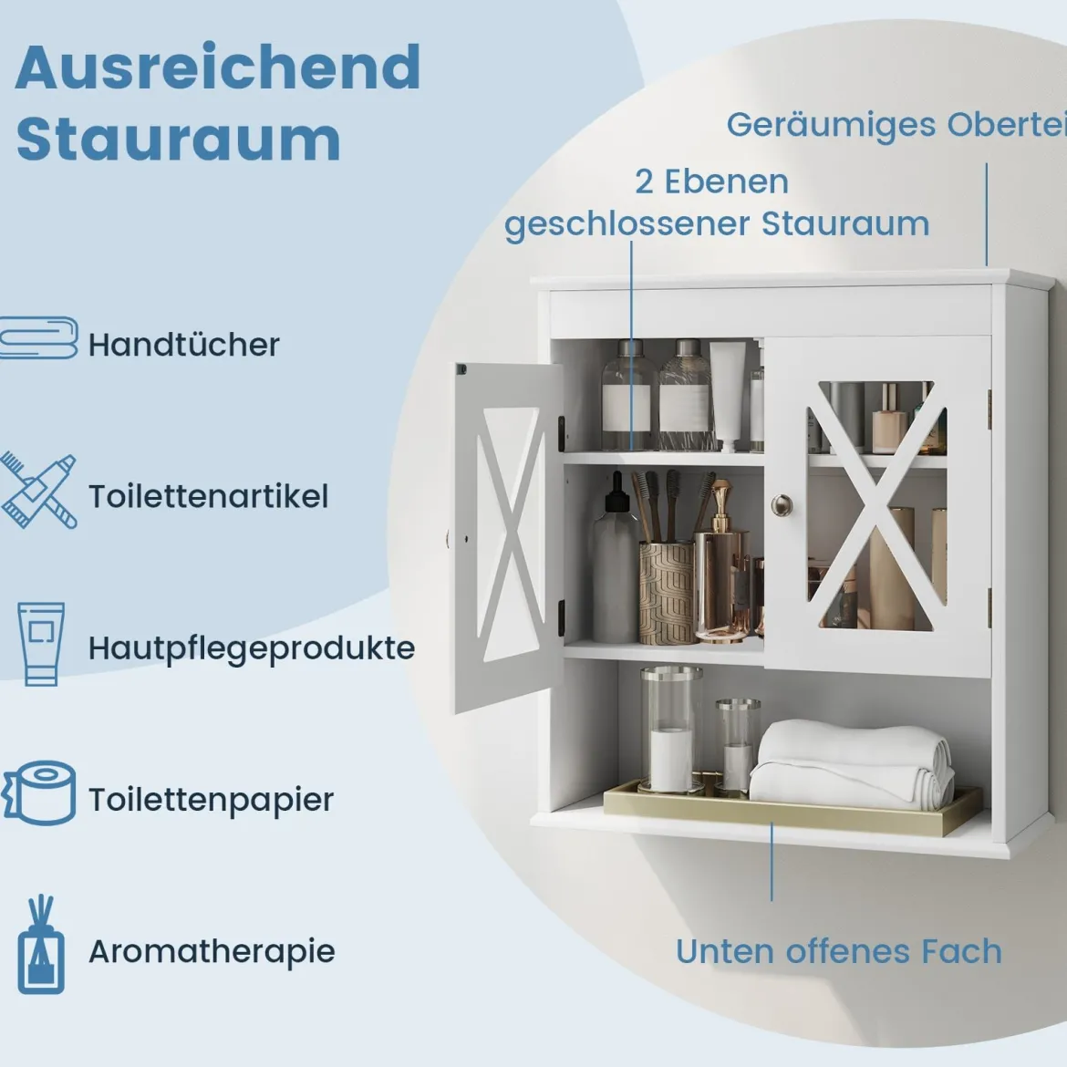 Badezimmer Hängeschrank mit Verstellbares Regal Holz Badezimmerschrank Badschrank Weiß