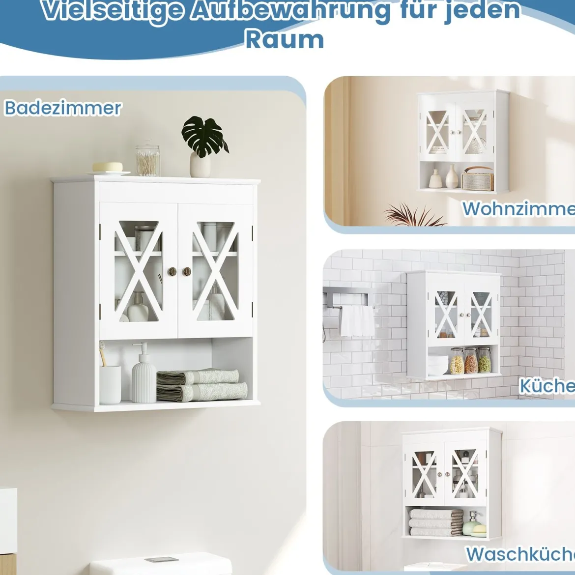 Badezimmer Hängeschrank mit Verstellbares Regal Holz Badezimmerschrank Badschrank Weiß