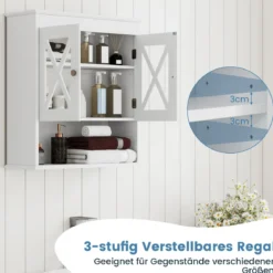 Badezimmer Hängeschrank mit Verstellbares Regal Holz Badezimmerschrank Badschrank Weiß