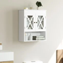 Badezimmer Hängeschrank mit Verstellbares Regal Holz Badezimmerschrank Badschrank Weiß