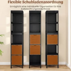 Badezimmer Hochschrank Badhochschrank Badschrank mit 2 Schubladen Holz Schwarz 30 x 30 x 144,5 cm