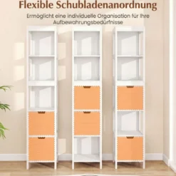 Badezimmer Hochschrank Badhochschrank Badschrank mit 2 Schubladen Holz Weiß 30 x 30 x 144,5 cm