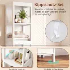 Badezimmer Hochschrank Badhochschrank Badschrank mit 2 Schubladen Holz Weiß 30 x 30 x 144,5 cm