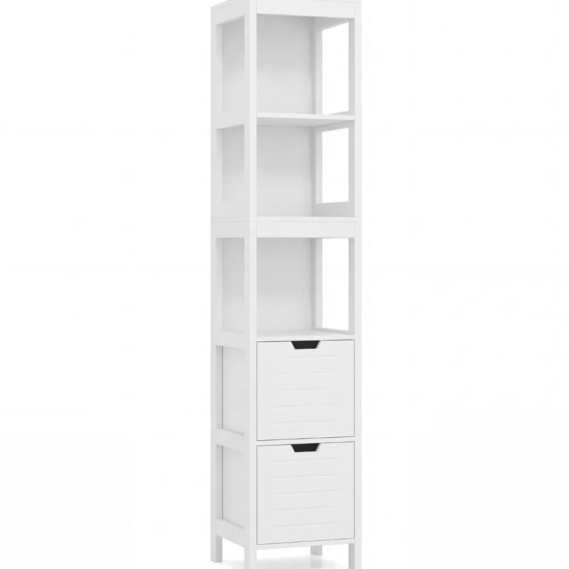 Badezimmer Hochschrank Badhochschrank Badschrank mit 2 Schubladen Holz Weiß 30 x 30 x 144,5 cm