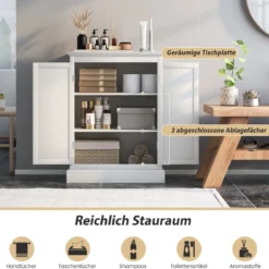 Badezimmer Kommode mit 2 Verstellbaren Ablagen Badezimmerschrank Holz 60 x 32 x 81 cm Weiß