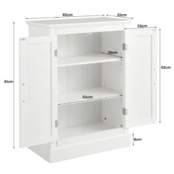 Badezimmer Kommode mit 2 Verstellbaren Ablagen Badezimmerschrank Holz 60 x 32 x 81 cm Weiß