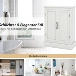 Badezimmer Kommode mit 2 Verstellbaren Ablagen Badezimmerschrank Holz 60 x 32 x 81 cm Weiß