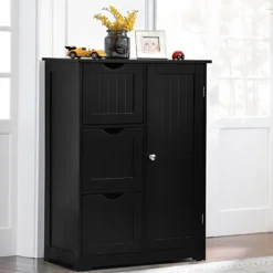 Badezimmerschrank Aufbewahrungsschrank mit 3 Schubladen 60 x 30 x 81 cm Schwarz/Grau/Weiß