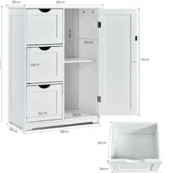 Badezimmerschrank Aufbewahrungsschrank mit 3 Schubladen 60 x 30 x 81 cm Schwarz/Grau/Weiß