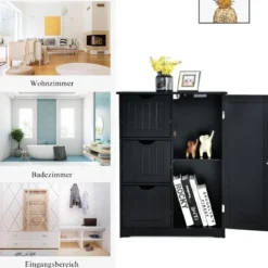 Badezimmerschrank Aufbewahrungsschrank mit 3 Schubladen 60 x 30 x 81 cm Schwarz/Grau/Weiß