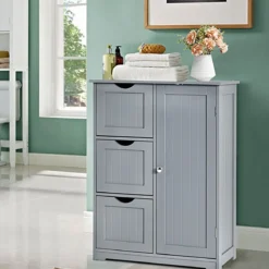 Badezimmerschrank Aufbewahrungsschrank mit 3 Schubladen 60 x 30 x 81 cm Schwarz/Grau/Weiß
