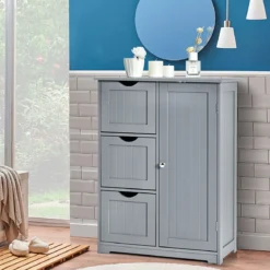 Badezimmerschrank Aufbewahrungsschrank mit 3 Schubladen 60 x 30 x 81 cm Schwarz/Grau/Weiß