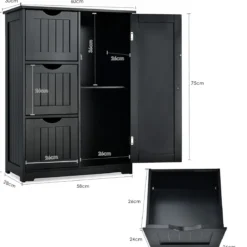 Badezimmerschrank Aufbewahrungsschrank mit 3 Schubladen 60 x 30 x 81 cm Schwarz/Grau/Weiß