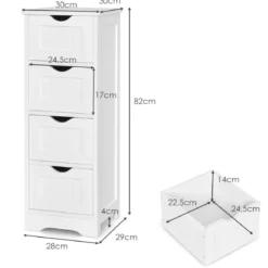 Badezimmerschrank aus Holz mit 4 Schubladen Badkommode 30 x 30 x 82 cm Weiß