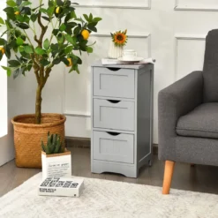 Badezimmerschrank Badschrank mit 3 Schubladen Standschrank Midischrank freistehend Grau