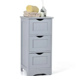 Badezimmerschrank Badschrank mit 3 Schubladen Standschrank Midischrank freistehend Grau