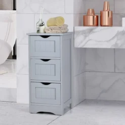 Badezimmerschrank Badschrank mit 3 Schubladen Standschrank Midischrank freistehend Grau