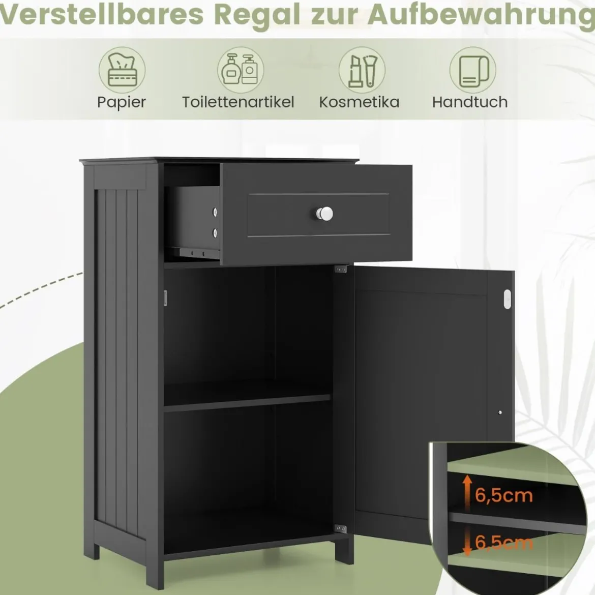 Badezimmerschrank Badschrank schmal mit Schublade & Tür 43 x 34 x 77 cm Schwarz/Weiß