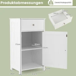 Badezimmerschrank Badschrank schmal mit Schublade & Tür 43 x 34 x 77 cm Schwarz/Weiß