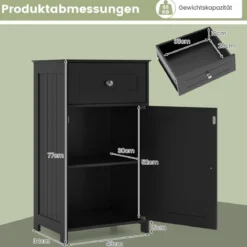 Badezimmerschrank Badschrank schmal mit Schublade & Tür 43 x 34 x 77 cm Schwarz/Weiß