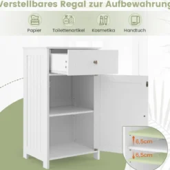 Badezimmerschrank Badschrank schmal mit Schublade & Tür 43 x 34 x 77 cm Schwarz/Weiß