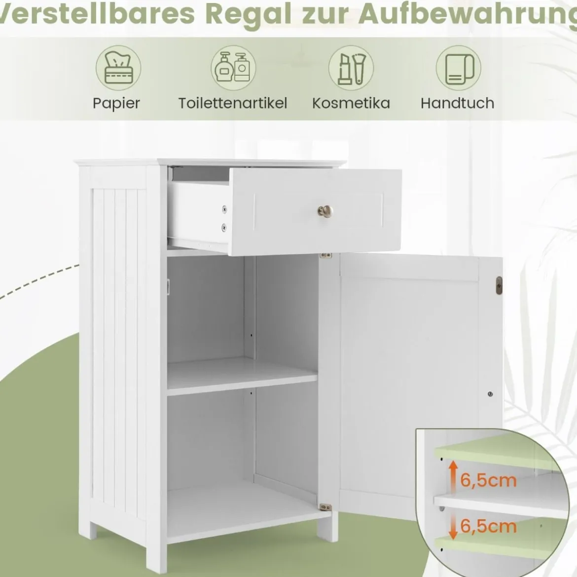 Badezimmerschrank Badschrank schmal mit Schublade & Tür 43 x 34 x 77 cm Schwarz/Weiß