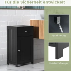 Badezimmerschrank Badschrank schmal mit Schublade & Tür 43 x 34 x 77 cm Schwarz/Weiß