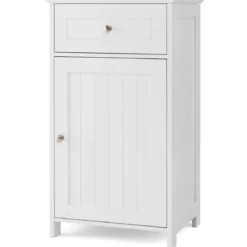 Badezimmerschrank Badschrank schmal mit Schublade & Tür 43 x 34 x 77 cm Schwarz/Weiß