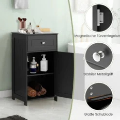 Badezimmerschrank Badschrank schmal mit Schublade & Tür 43 x 34 x 77 cm Schwarz/Weiß