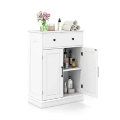 Badezimmerschrank Badschrank mit Schublade Türen & verstellbarem Regal Kommode Holz für Badezimmer 56 x 30 x 80cm Weiß