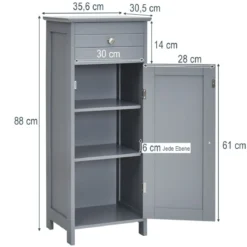 Badezimmerschrank Badschrank mit 1 großen Schublade & 2 verstellbaren Regale Grau