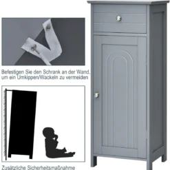 Badezimmerschrank Badschrank mit 1 großen Schublade & 2 verstellbaren Regale Grau