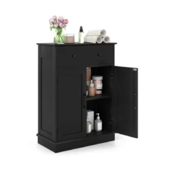 Badezimmerschrank Badschrank mit Schublade Türen & verstellbarem Regal Kommode Holz für Badezimmer 56 x 30 x 80cm Schwarz