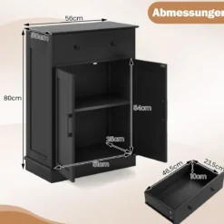 Badezimmerschrank Badschrank mit Schublade Türen & verstellbarem Regal Kommode Holz für Badezimmer 56 x 30 x 80cm Schwarz
