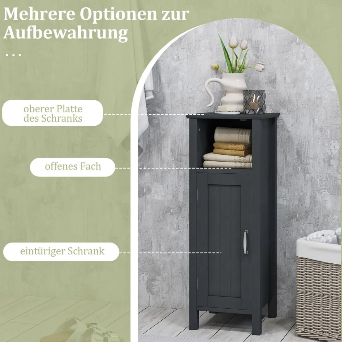 Badezimmerschrank Badschrank mit offenem Fach Beistellschrank Aufbewahrungsschrank 30 x 30 x 80 cm Weiß/Schwarz
