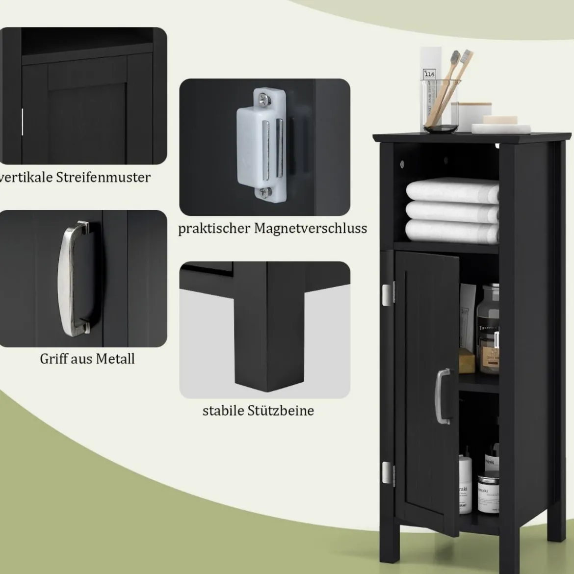Badezimmerschrank Badschrank mit offenem Fach Beistellschrank Aufbewahrungsschrank 30 x 30 x 80 cm Weiß/Schwarz