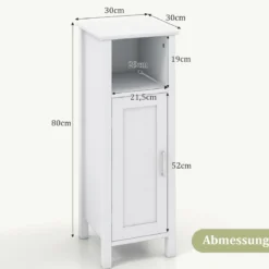 Badezimmerschrank Badschrank mit offenem Fach Beistellschrank Aufbewahrungsschrank 30 x 30 x 80 cm Weiß/Schwarz