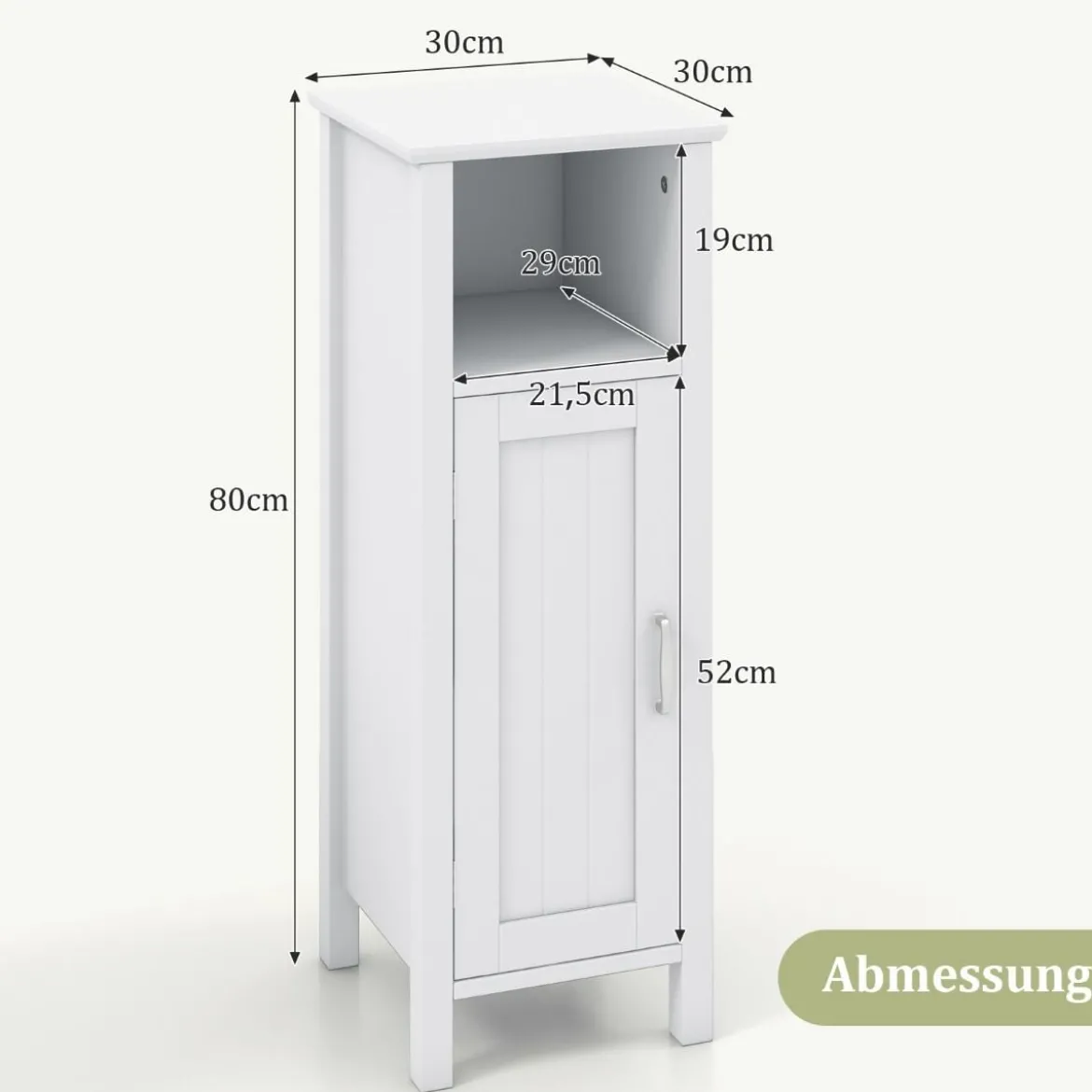 Badezimmerschrank Badschrank mit offenem Fach Beistellschrank Aufbewahrungsschrank 30 x 30 x 80 cm Weiß/Schwarz