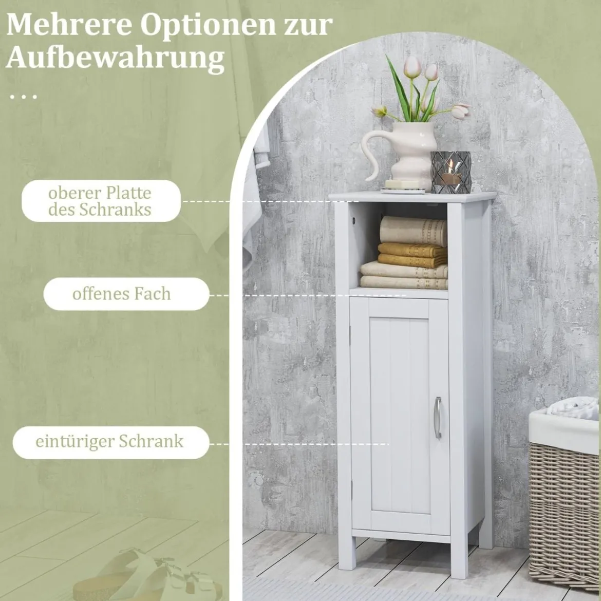 Badezimmerschrank Badschrank mit offenem Fach Beistellschrank Aufbewahrungsschrank 30 x 30 x 80 cm Weiß/Schwarz