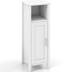 Badezimmerschrank Badschrank mit offenem Fach Beistellschrank Aufbewahrungsschrank 30 x 30 x 80 cm Weiß/Schwarz