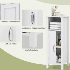 Badezimmerschrank Badschrank mit offenem Fach Beistellschrank Aufbewahrungsschrank 30 x 30 x 80 cm Weiß/Schwarz