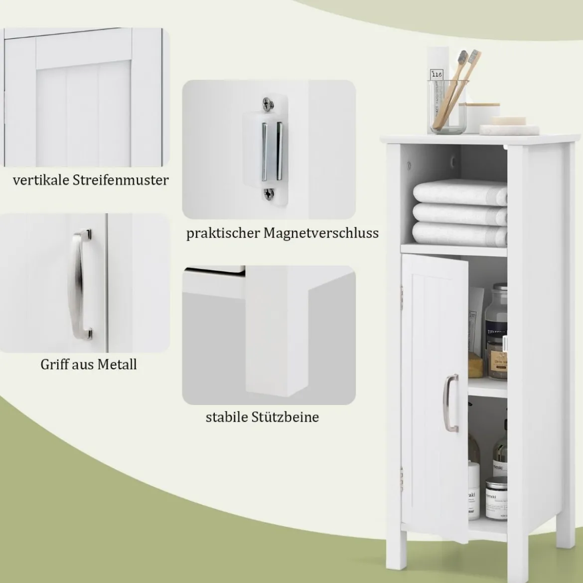 Badezimmerschrank Badschrank mit offenem Fach Beistellschrank Aufbewahrungsschrank 30 x 30 x 80 cm Weiß/Schwarz