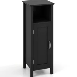 Badezimmerschrank Badschrank mit offenem Fach Beistellschrank Aufbewahrungsschrank 30 x 30 x 80 cm Weiß/Schwarz