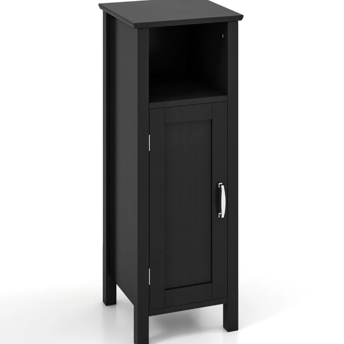 Badezimmerschrank Badschrank mit offenem Fach Beistellschrank Aufbewahrungsschrank 30 x 30 x 80 cm Weiß/Schwarz