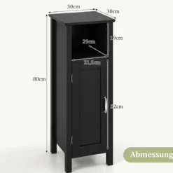 Badezimmerschrank Badschrank mit offenem Fach Beistellschrank Aufbewahrungsschrank 30 x 30 x 80 cm Weiß/Schwarz